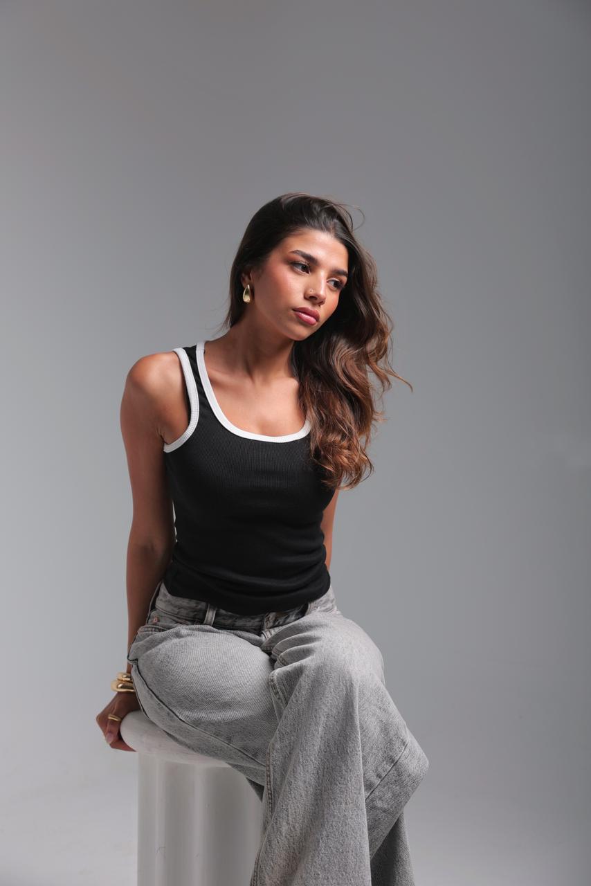 Ribbed Tank Top - Black x White