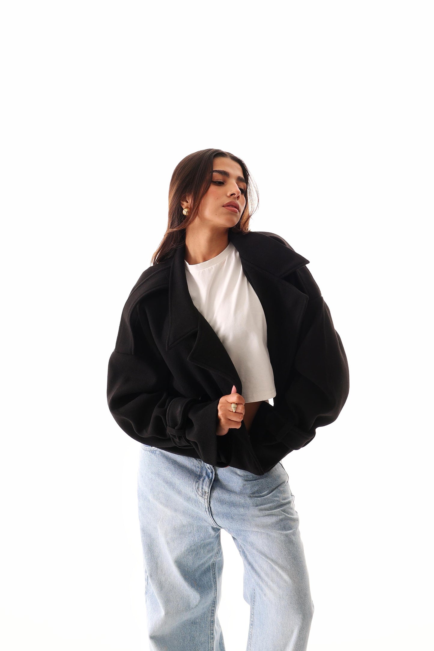 Oversized Black Cropped Coat