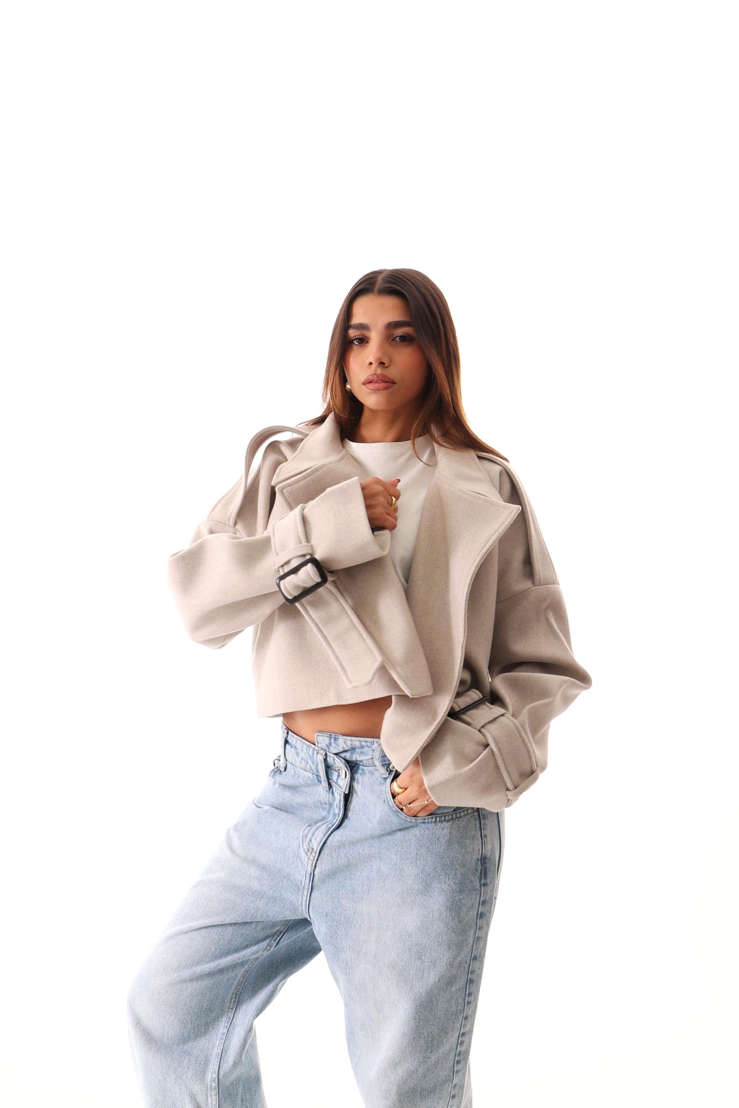 Oversized Beige Cropped Coat