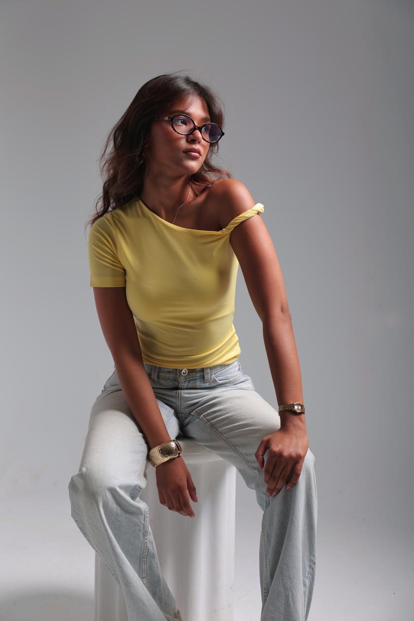 Twist Shoulder Top - Yellow