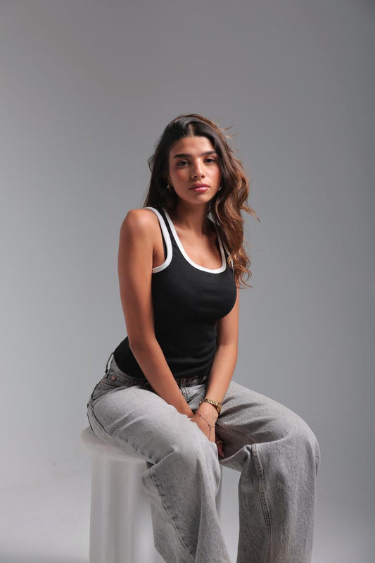 Ribbed Tank Top - Black x White